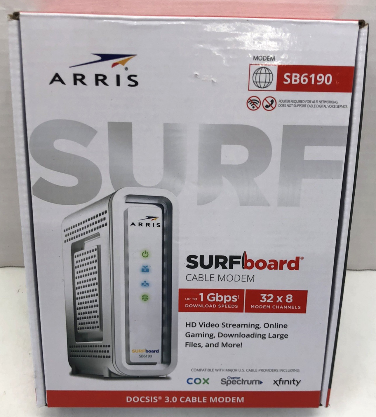 ARRIS SURFboard SB6190 DOCSIS 3.0 32 x 8 Gigabit Cable Modem White Open Box