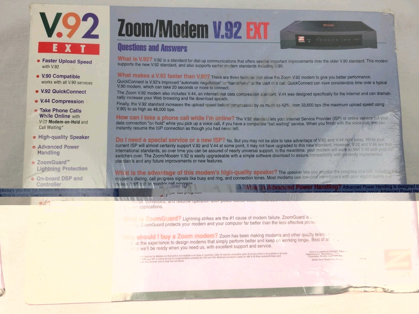 Zoom Model 3049 56K V.90 V.92 External Serial Modem – New/Sealed Box