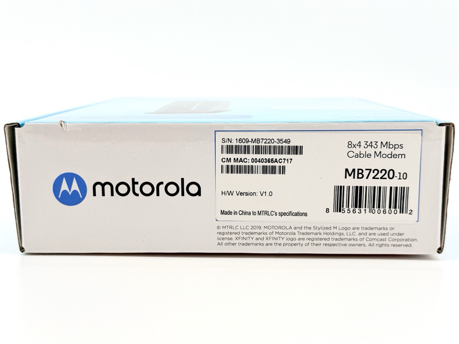 Motorola MB7220 DOCSIS /3.0 Cable Modem 8×4 343 mbps