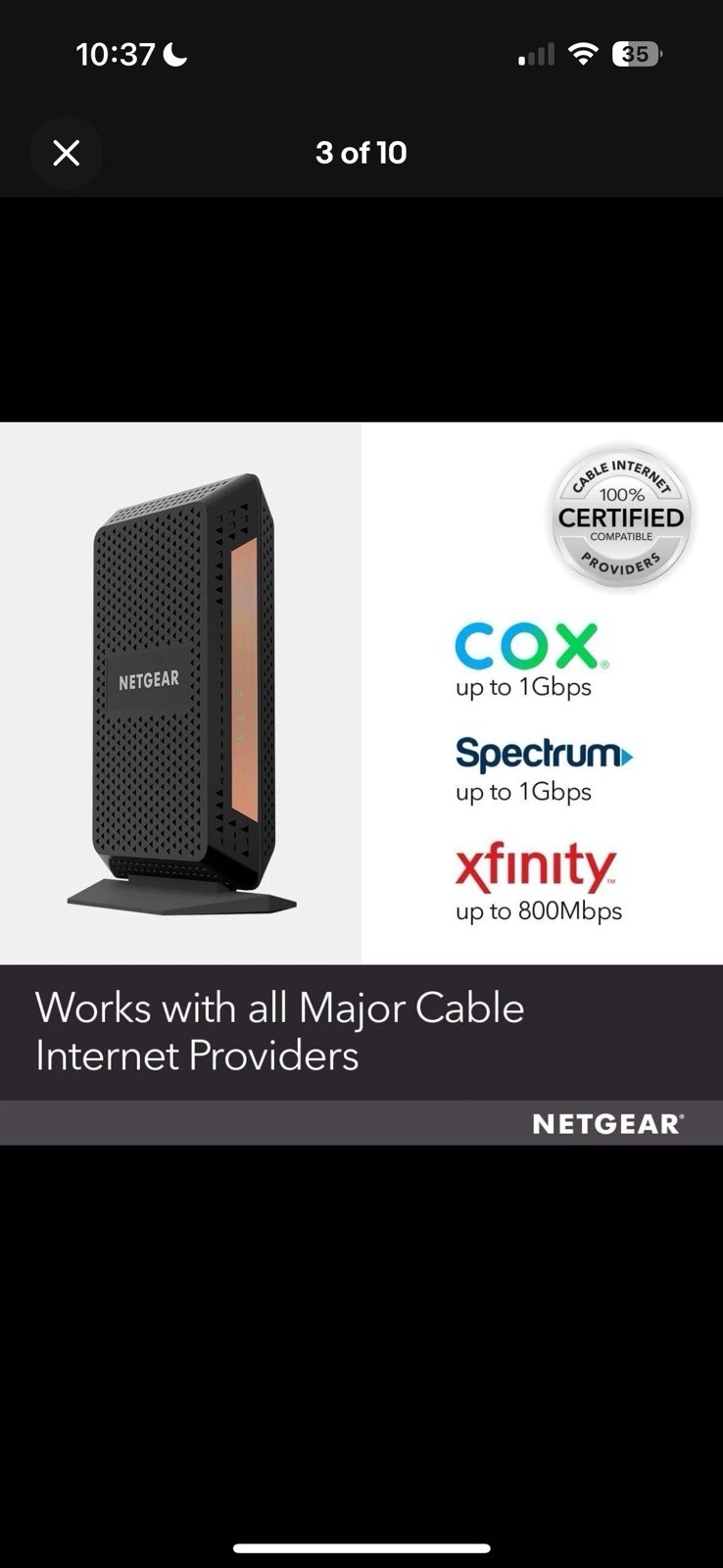 Netgear Cable Modem CM1100 With Power Cord And Ethernet Cable