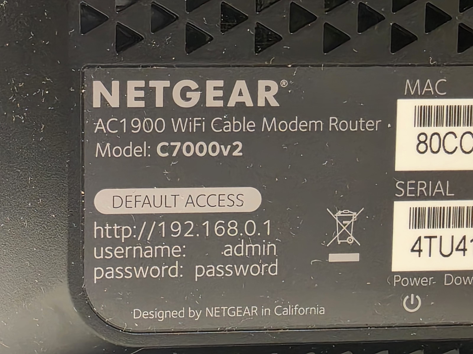 Netgear AC1900 Wifi Cable Modem Model: C7000v2