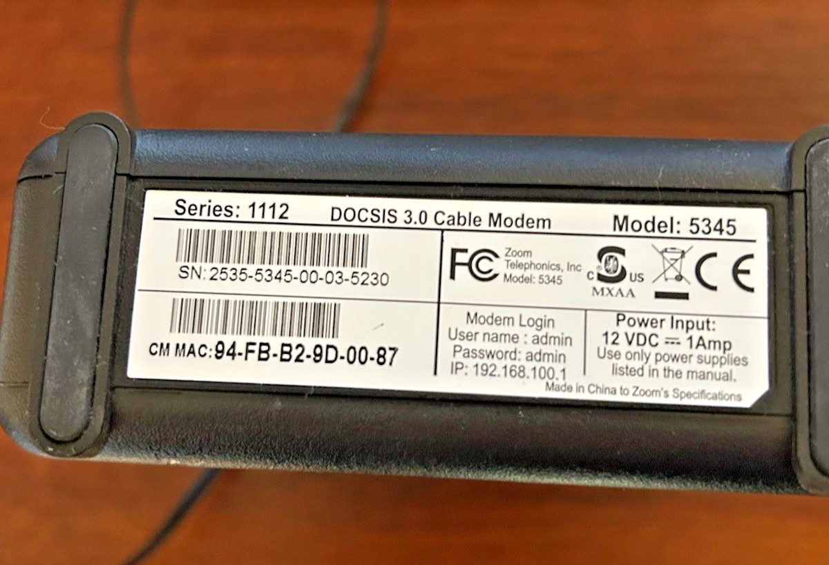 Zoom Docsis 3.0 343 Mbps cable modem