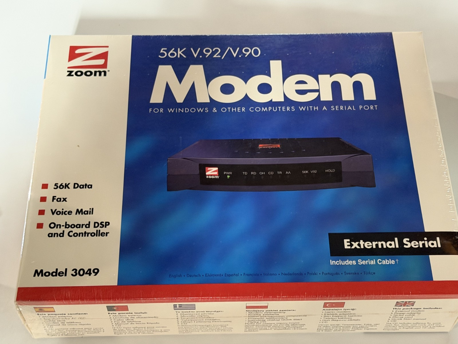 Zoom Model 3049 56K V.90 V.92 External Serial Data Fax Modem – New/Sealed Box