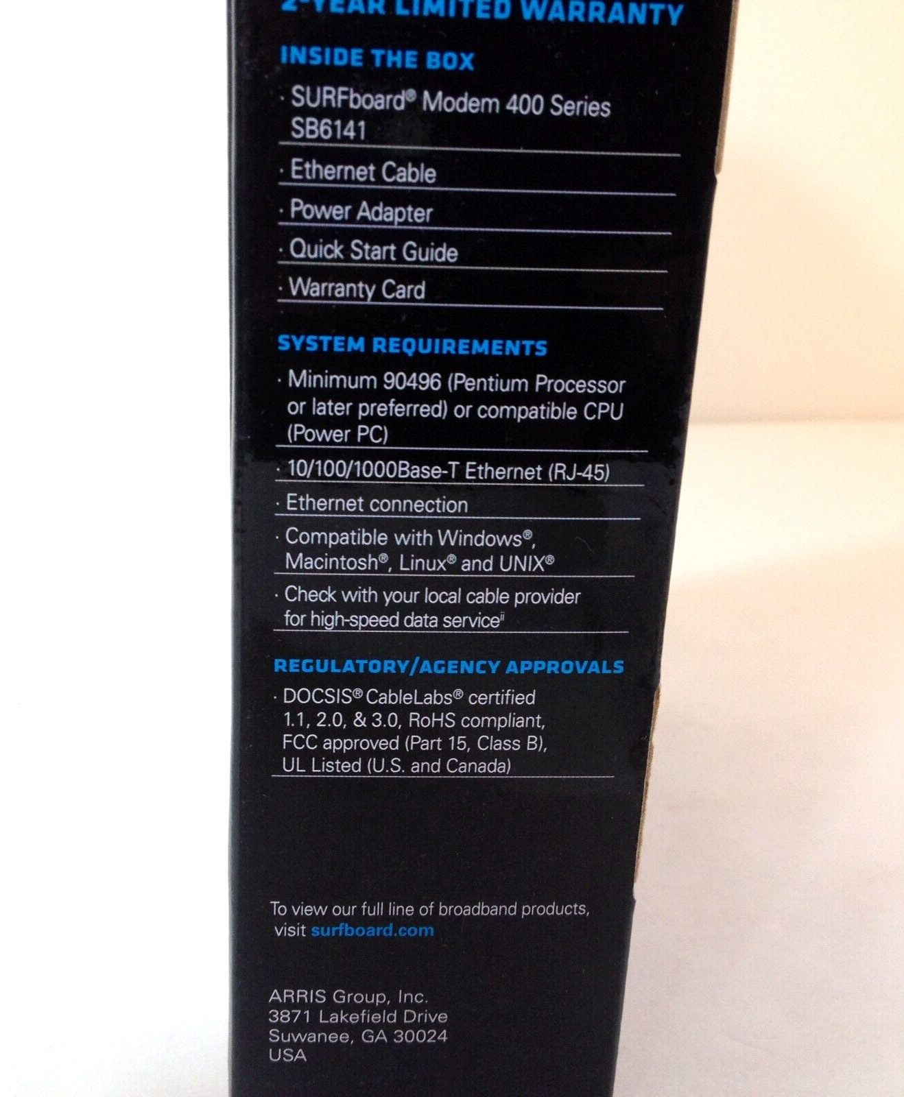 ARRIS SURFboard SB6141 Motorola Surf Board Modem 400 Series with Power Cable
