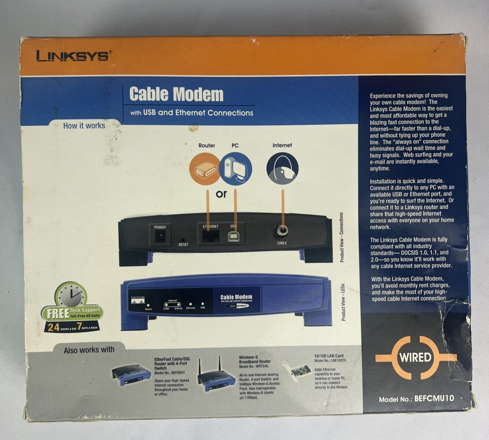 Cisco Linksys BEFCMU10 Cable Mode W/ USB & Ethernet for Microsoft/Win