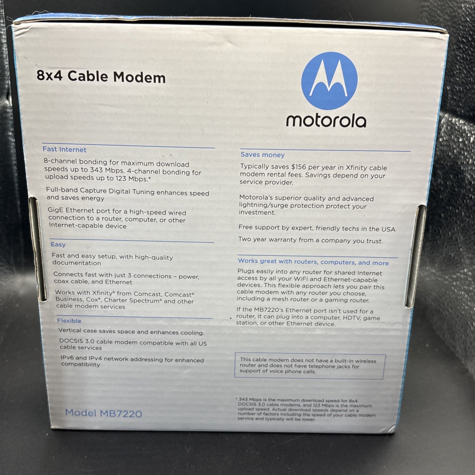 Motorola 8×4 Cable Modem Model MB7220, 343 Mbps DOCSIS 3.0 For Xfinity