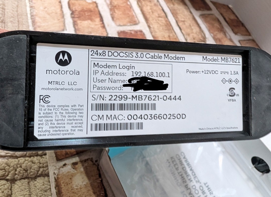 Motorola MB7621 DOCSIS 3.0 Cable Modem 24×8 1000 Mbps Gigabit Tested Works Box