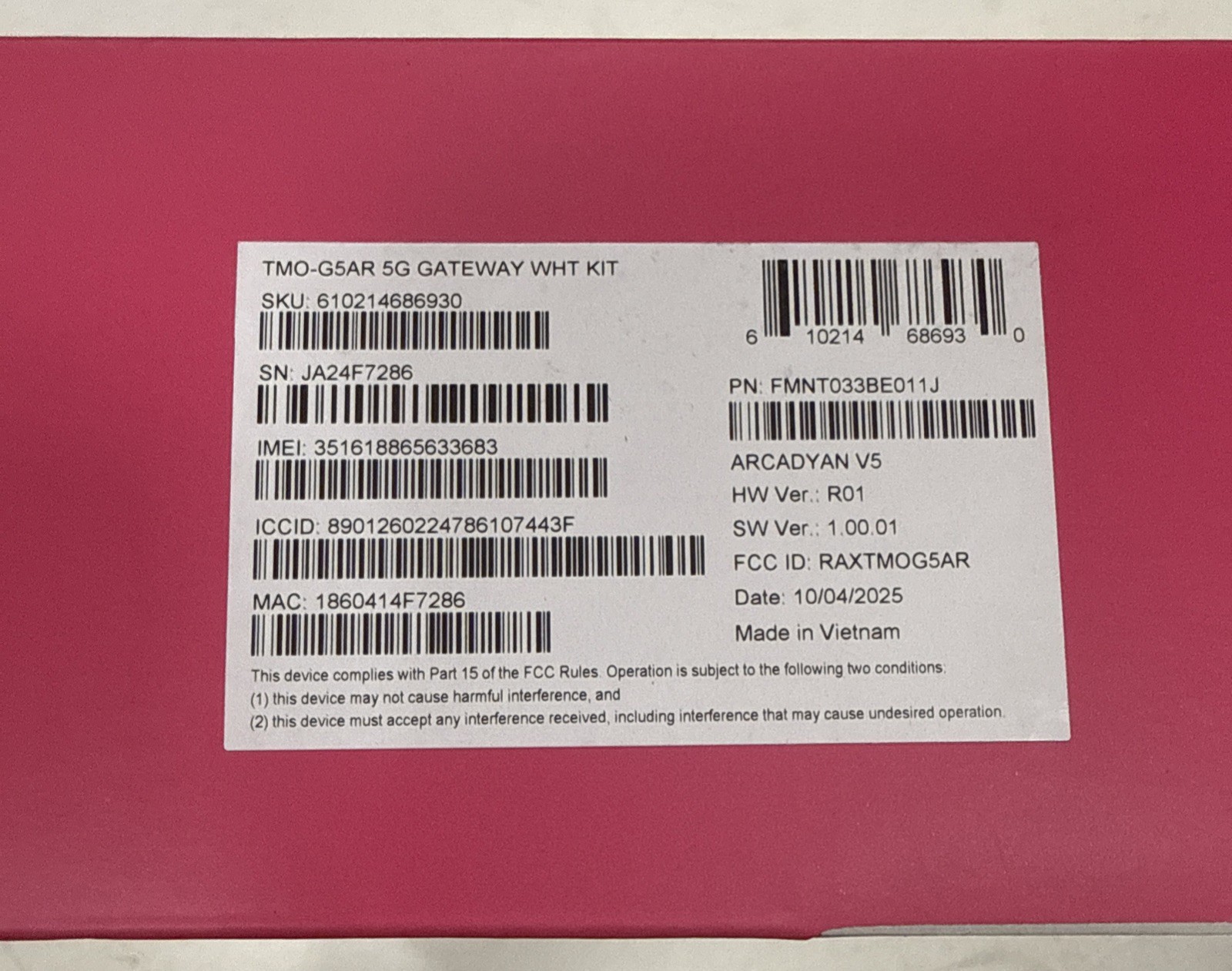 T-Mobile Gateway 5G – G5AR-1 Kit – White – – NEW In Open Box