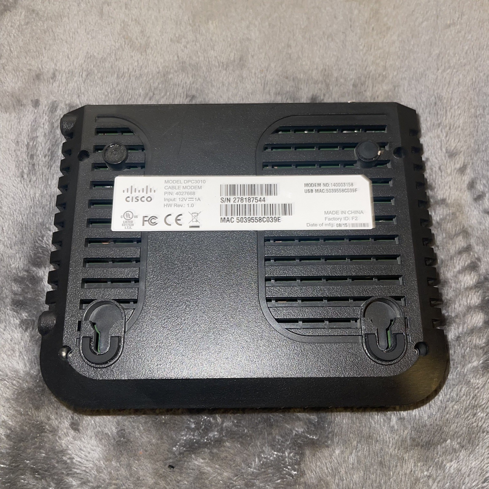Cisco DPC3010 12V 1.0 Cable Modem COX 140003158 without power cord!
