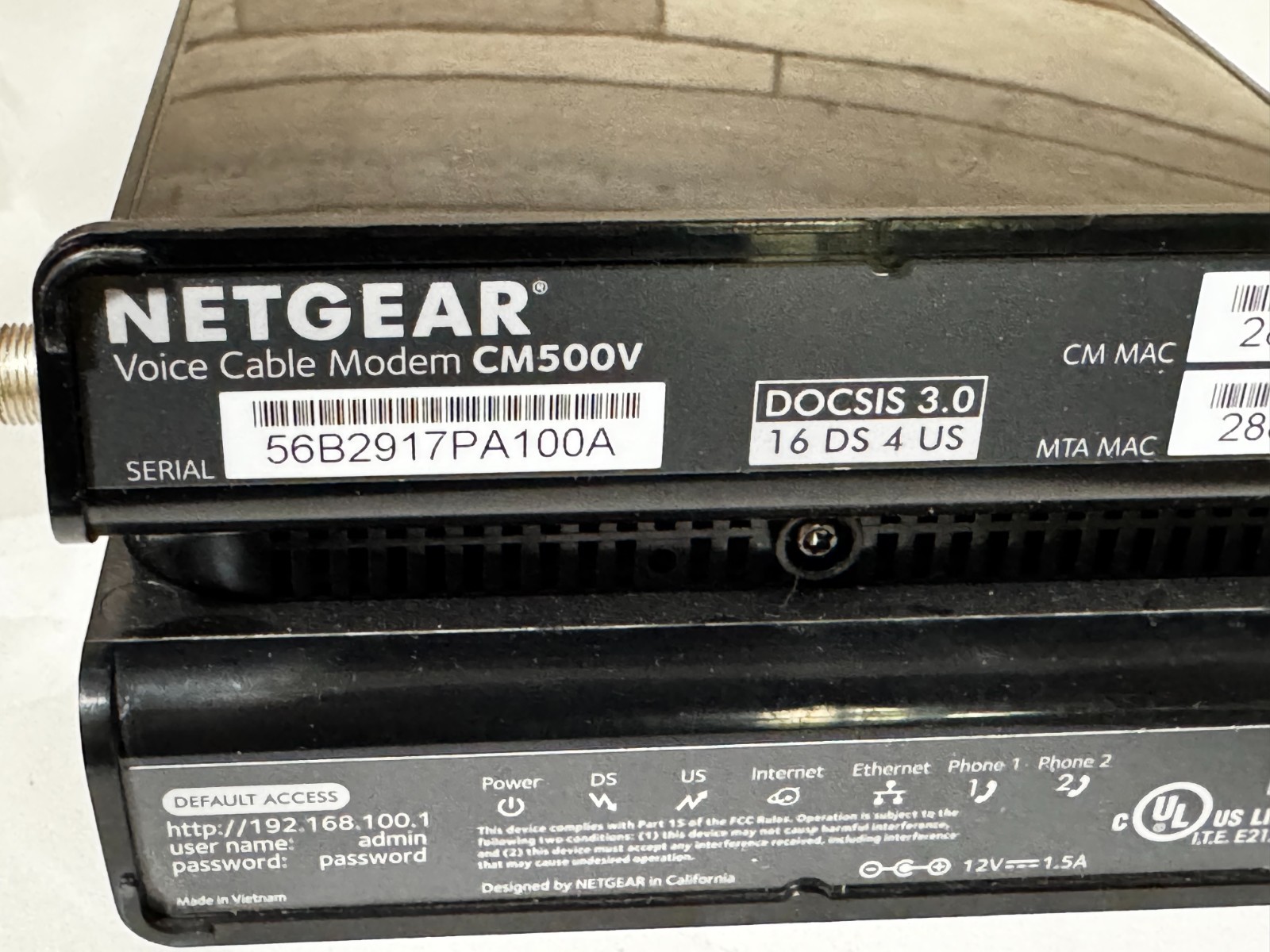 New NETGEAR CM500V Cable Modem for Internet & Voice 680mbps
