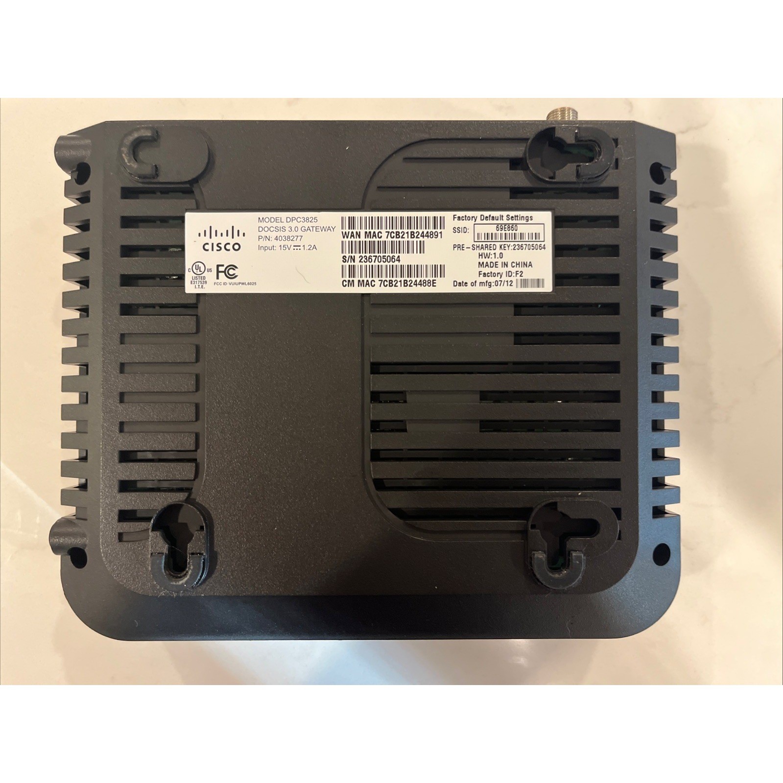 CISCO DPC3825 Modem with Ethernet Cable And Power Adapter