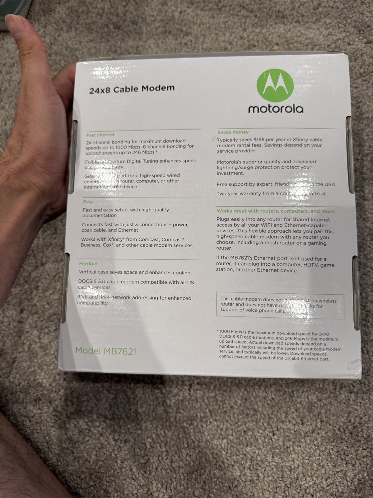 Motorola MB7621-10 1000 Mbps Cable Modem Docsis 3.0 xfinity comcast cox