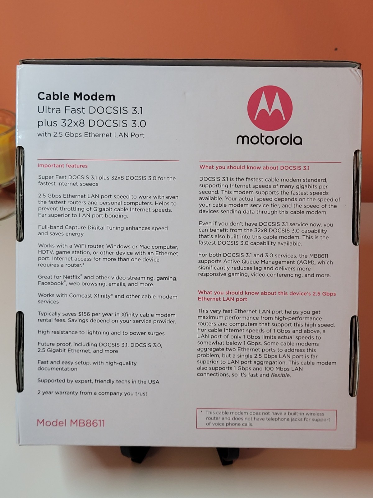 MOTORALA – MB8611 – DOCSIS 3.1 Multi-Gig Cable Modem W/2.5G Ethernet