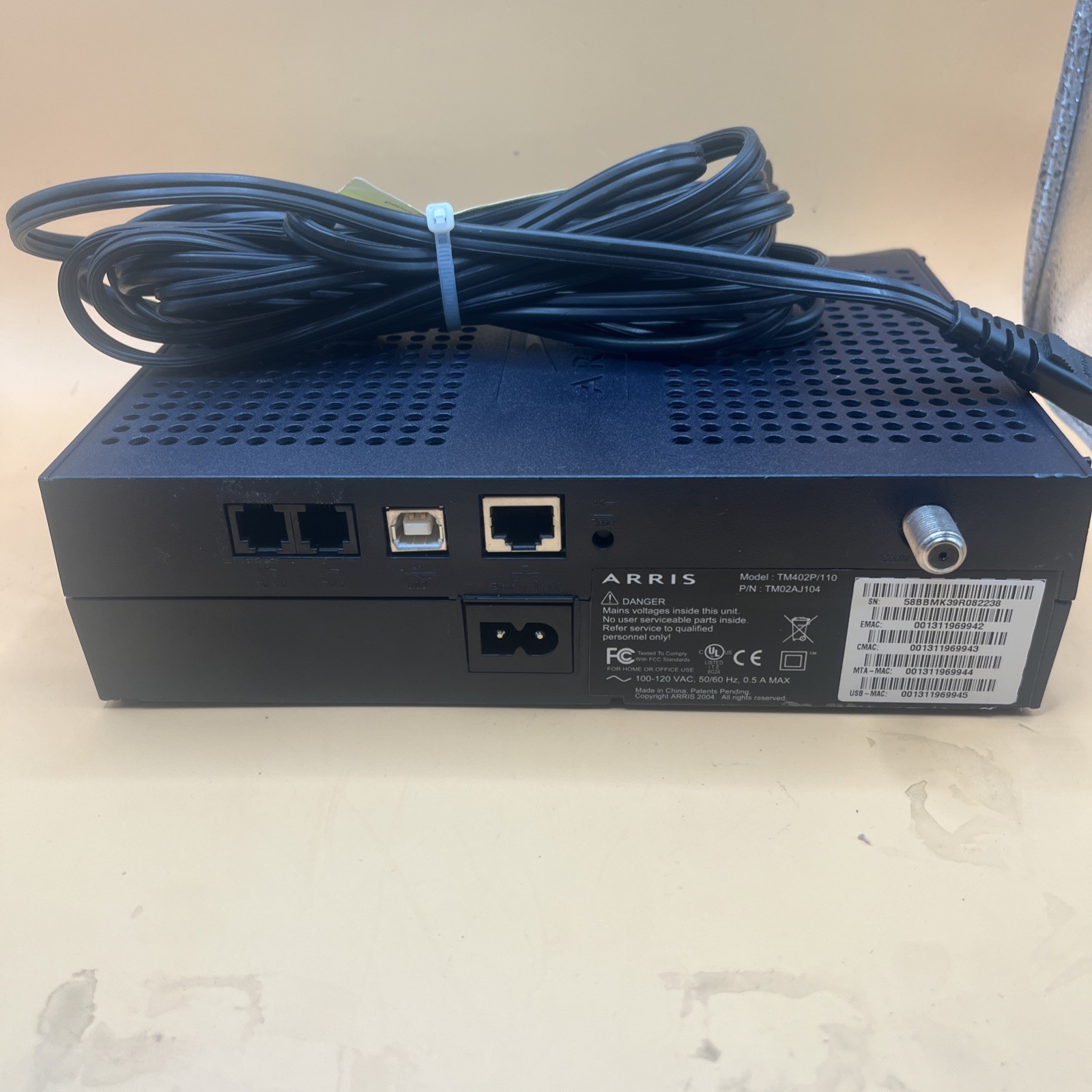 ARRIS Touchstone TM402P/110 Telephony VOIP Cable Modem with Power Cord
