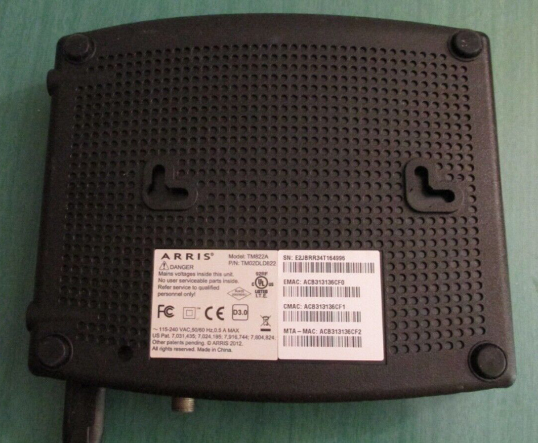 ARRIS CABLE MODEM – Model TM822A – w/Power Cord – VG Used Condition!