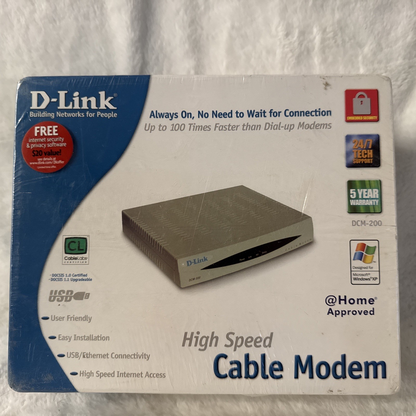 D-Link High Speed Cable Modem DCM-200 DLink D Link Ethernet and USB Connectivity