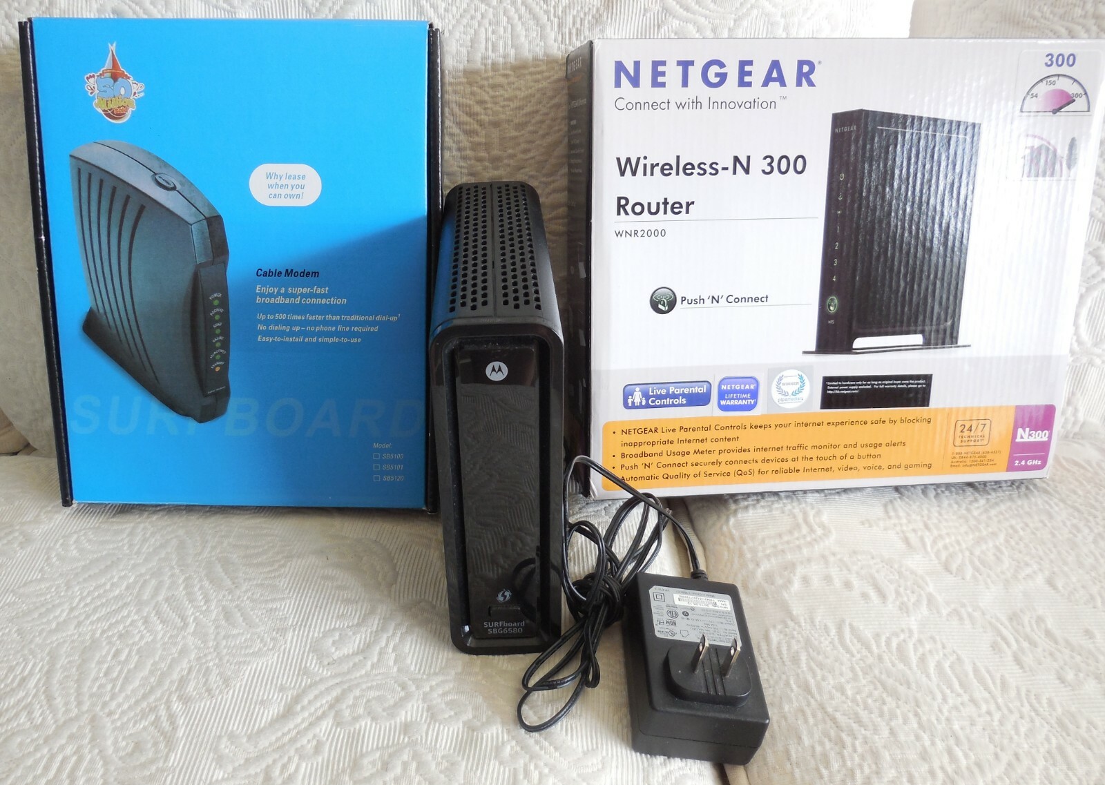 Internet Modems-3 Used modems -Motorola Surfboard SB5101U & SBG6580,NETGEAR N300