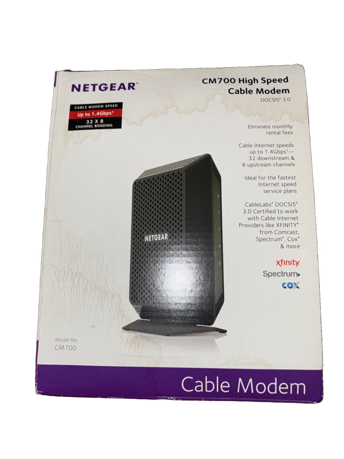 NETGEAR CM700-100NAS Cable Modem Speed UpTo 1.4 Gbps 32×8 Channel Bonding CM700