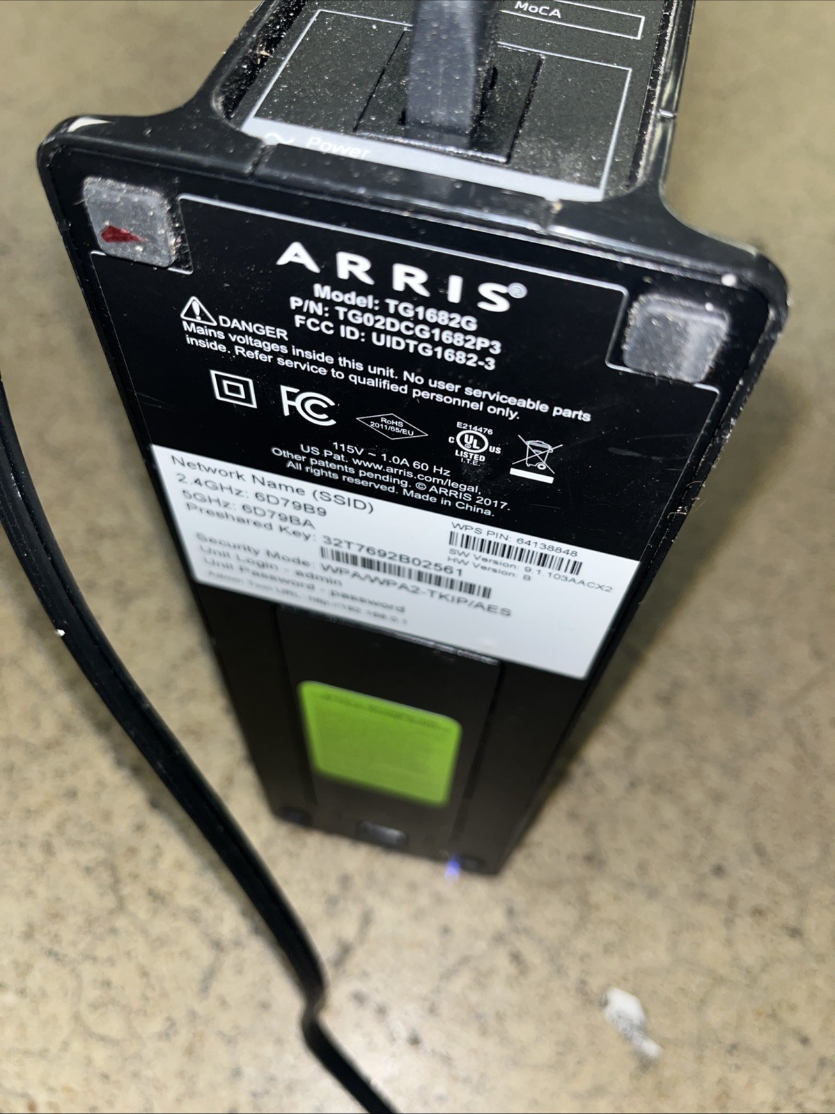 ARRIS Panoramic TG1682G Modem Wireless Dual Band Router Includes Cord