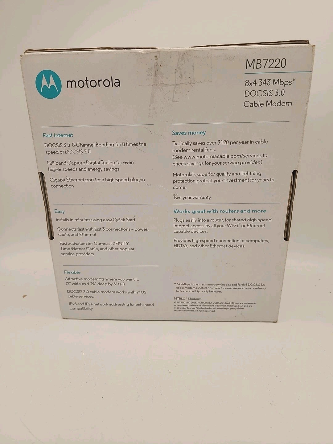 MOTOROLA CABLE MODEM 8X4 343 Mbps MB7220 DOCSIS 3.0
