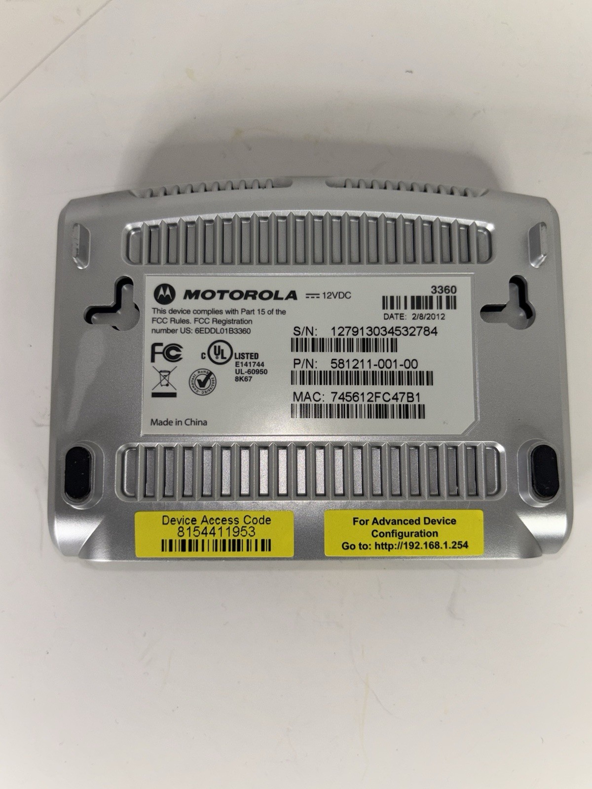 Motorola 3360 (581211-003-00) 24 Mbps DSL High Speed Modem No Cable Read Disc.
