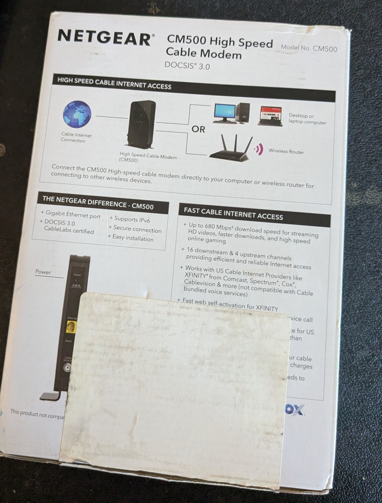 NETGEAR CM500 High Speed Cable Modem DOCSIS 3.0 680Mbps Xfinity Spectrum Cox