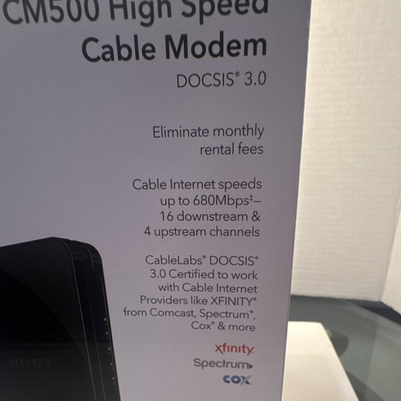 NETGEAR CM500 Cable Modem DOCSIS 3.0 680 Mbps 16×4 Channel Bonding Ethernet