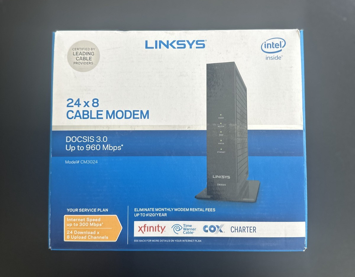 Linksys Modem DOCSIS 3.0 24×8 High Speed Cable Modem CM3024 960Mbps Black