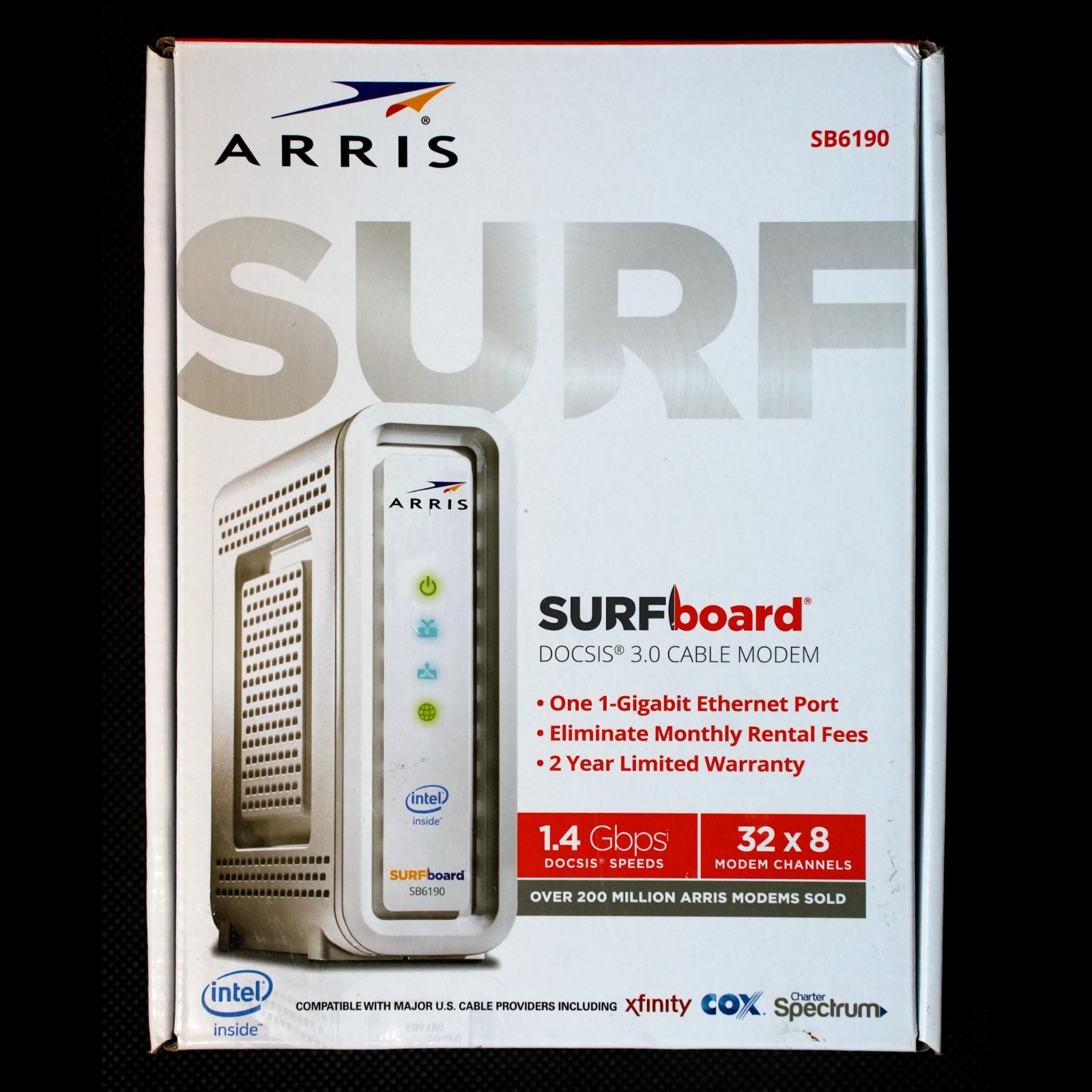 ARRIS SURFboard SB6190 DOCSIS 3.0 Cable Modem 32×8 1.4Gbps Open Box + Power Cord