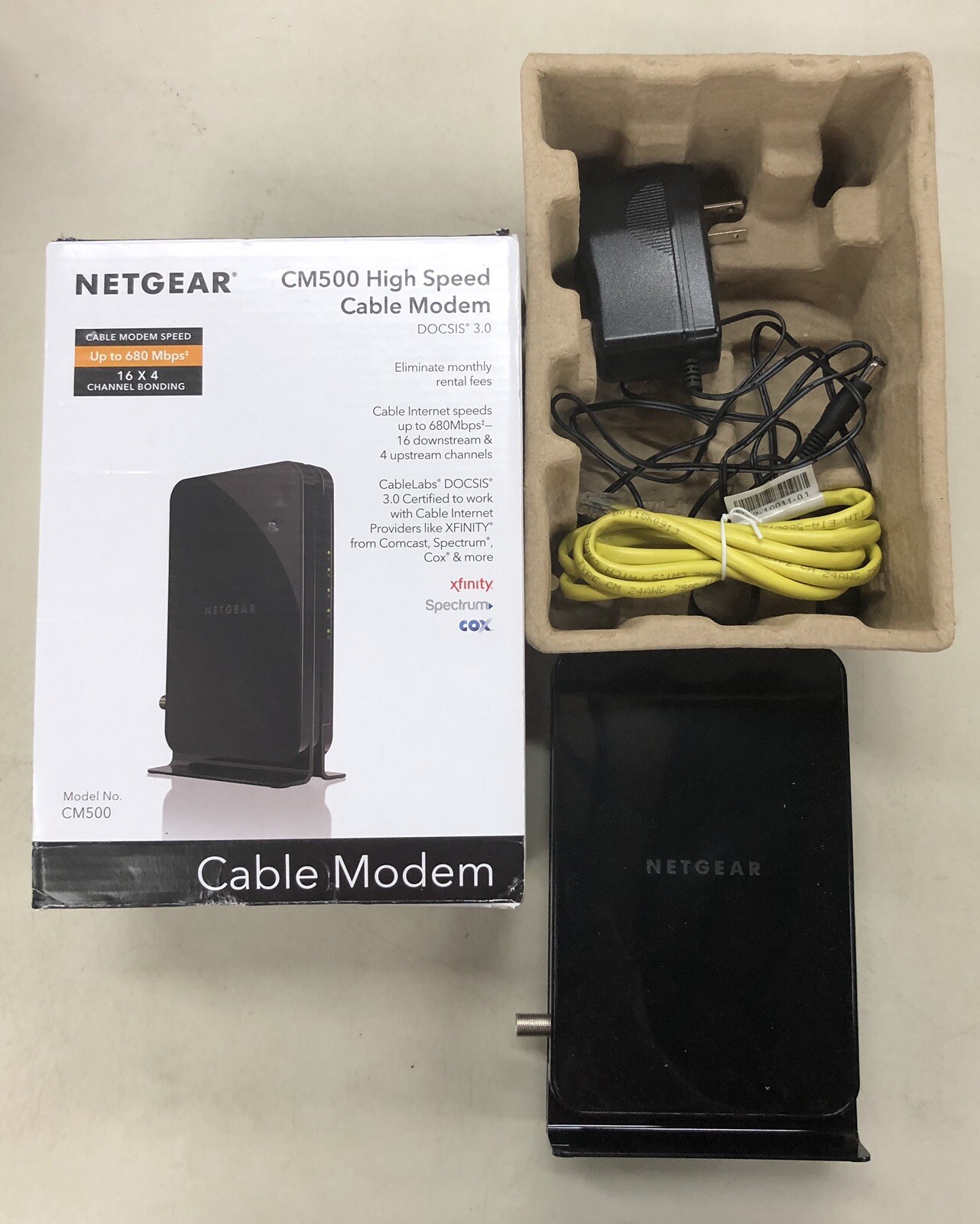 NETGEAR CM500-1AZNAS 16×4 DOCSIS 3.0 Cable Modem, speeds of 686Mbps Used
