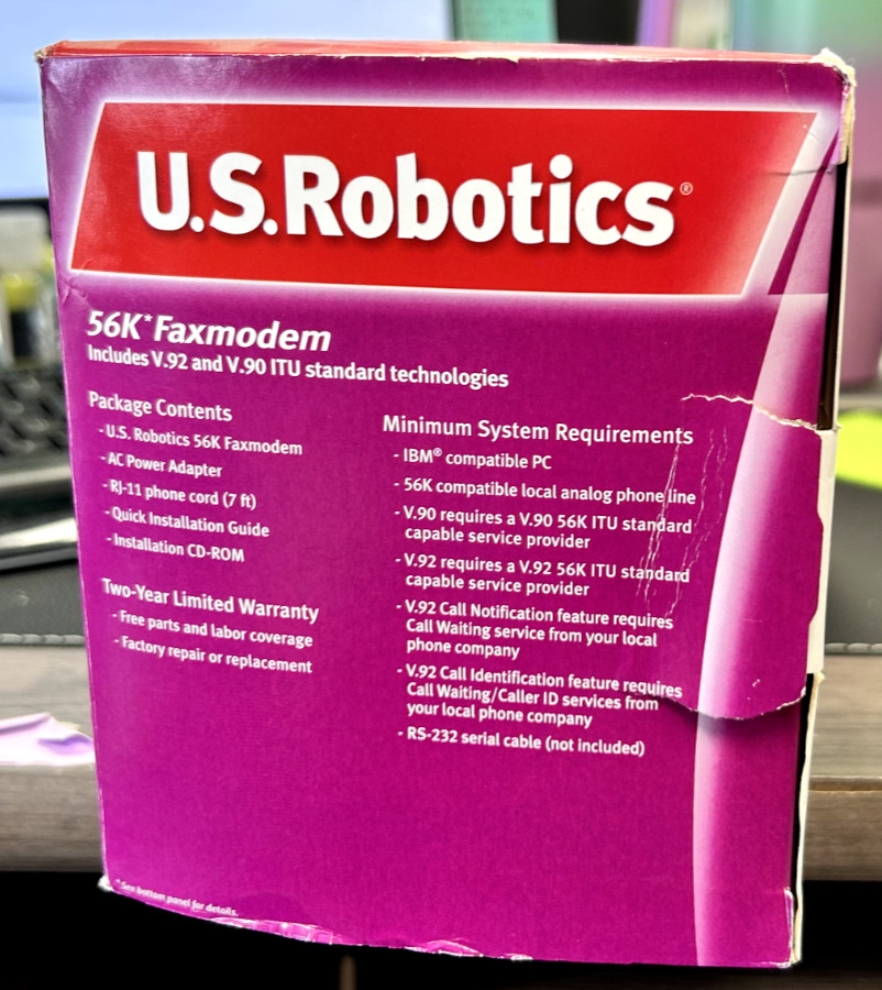 NEW! IN BOX! U.S.Robotics 56K Faxmodem w/ V.92 & V.90 ITU Standard Technology