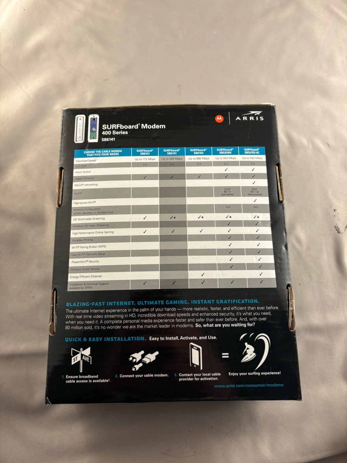 Arris Surfboard Cable Modem Model SB6141 DOCSIS 3.0 Cable Modem With Box