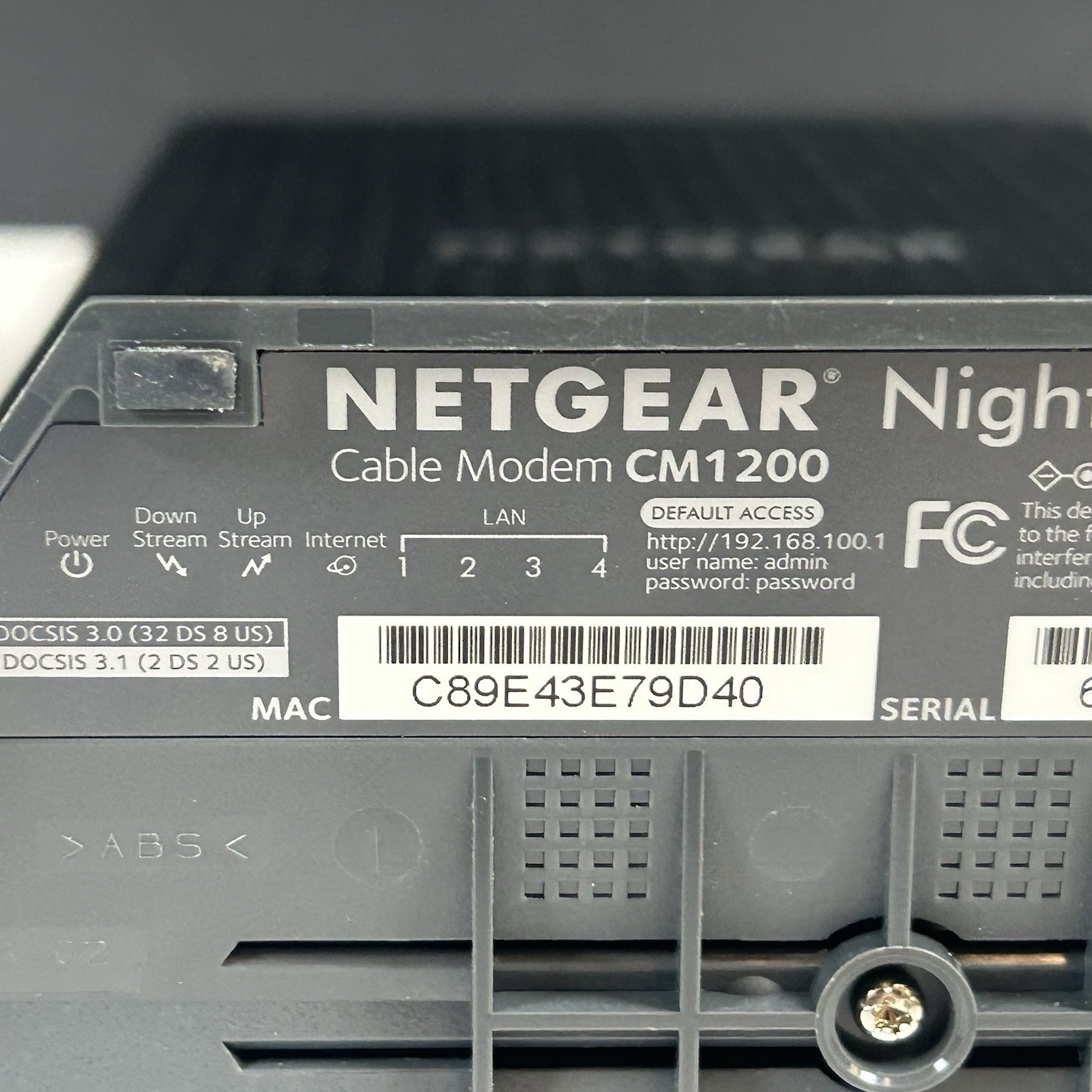 NETGEAR Nighthawk CM1200-100NAS DOCSIS 3.1 Cable Modem