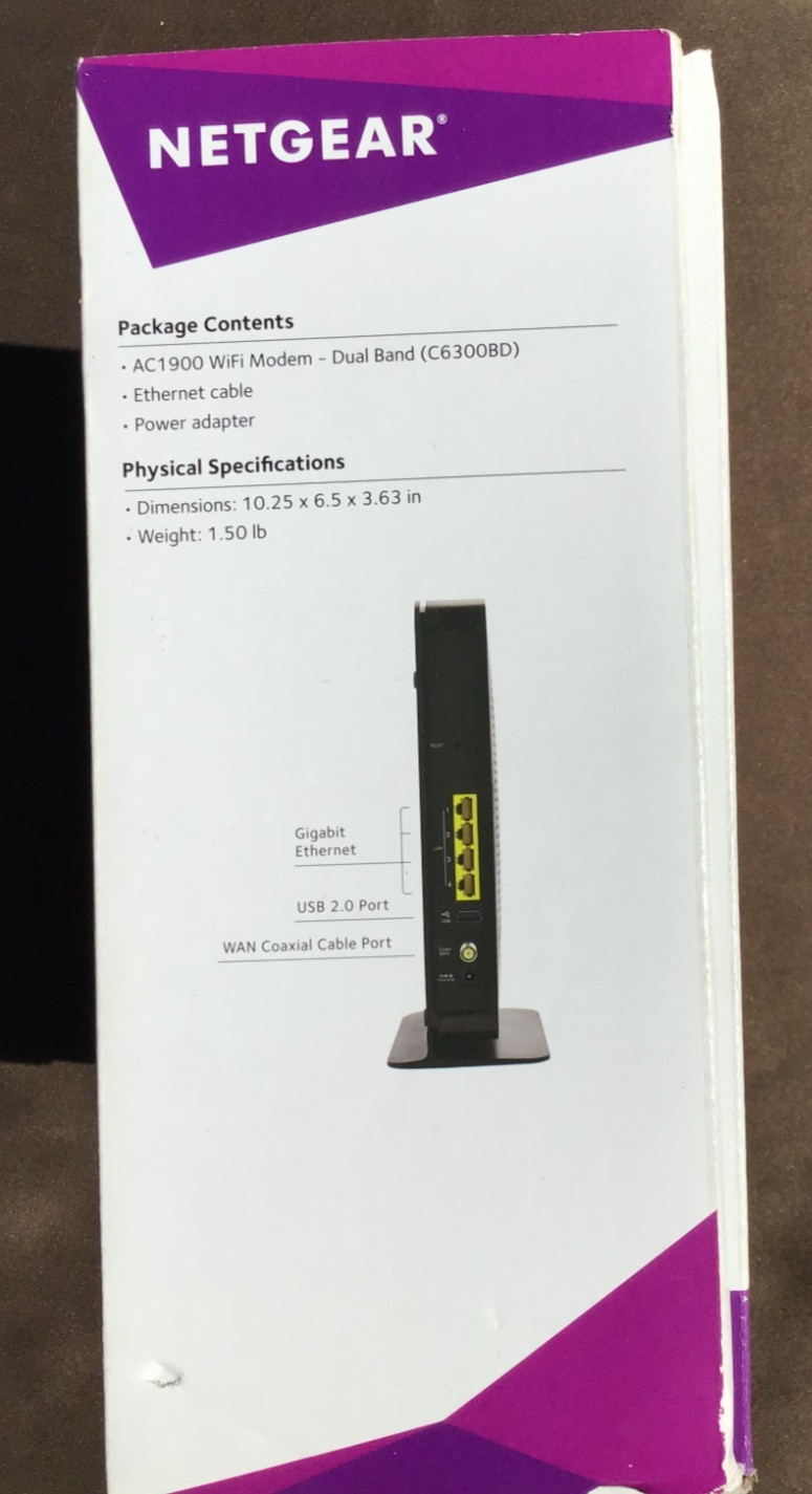 NETGEAR C6300BD AC1900 DOCSIS 3.0 Cable Modem WiFi Router