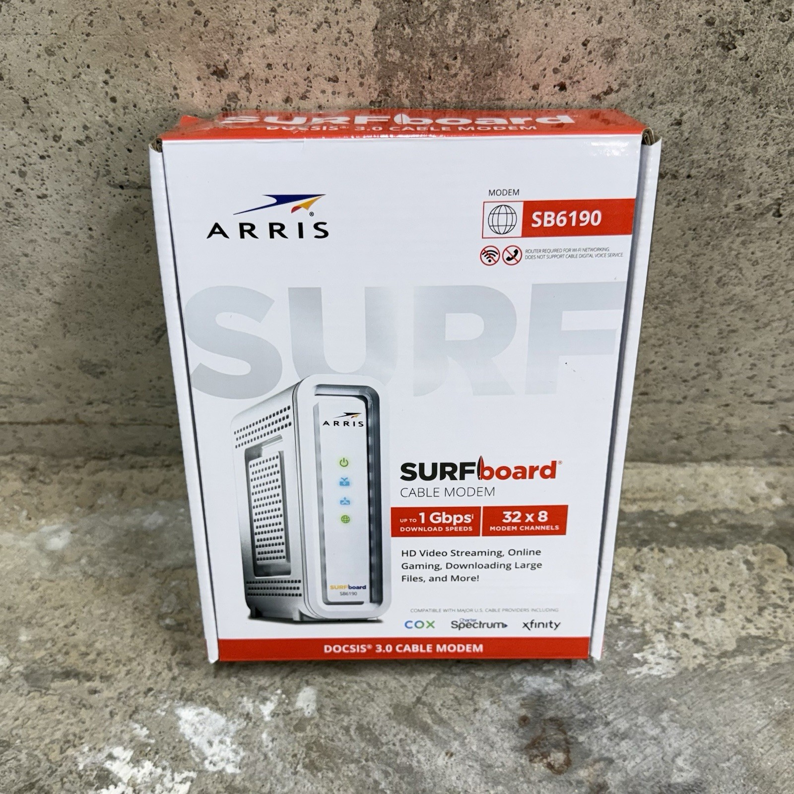 ARRIS SURFboard SB6190 DOCSIS 3.0 32×8 Gigabit Cable Modem 1 Gbps Open Box