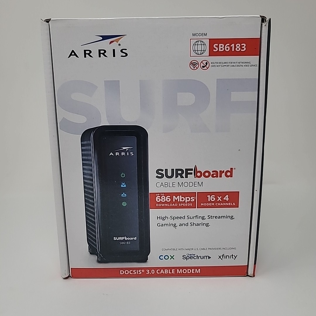 ARRIS SURFboard 16×4 DOCSIS 3.0 Cable Modem SB6183 Black 612572216712 Rough Box