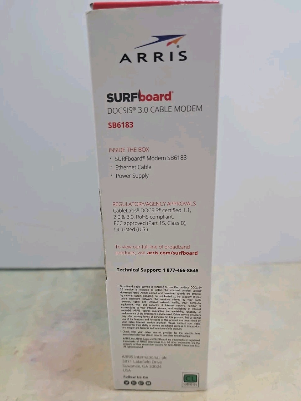 ARRIS SURFboard Modem DOCSIS 3.0 Cable White SB6183 W/ethernet Cable RJ45