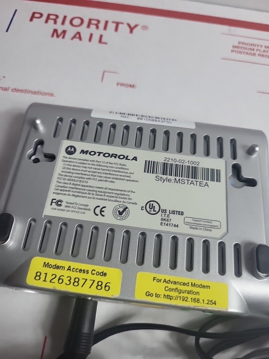 Motorola MSTATEA DSL modem With Power Supply