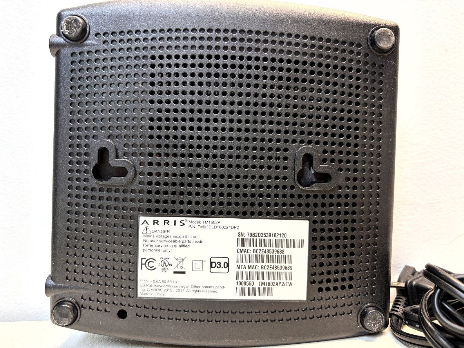 Arris TM1602A DOCSIS 3.0 Telephony Cable Modem Optimum WOW Cablevision Charter
