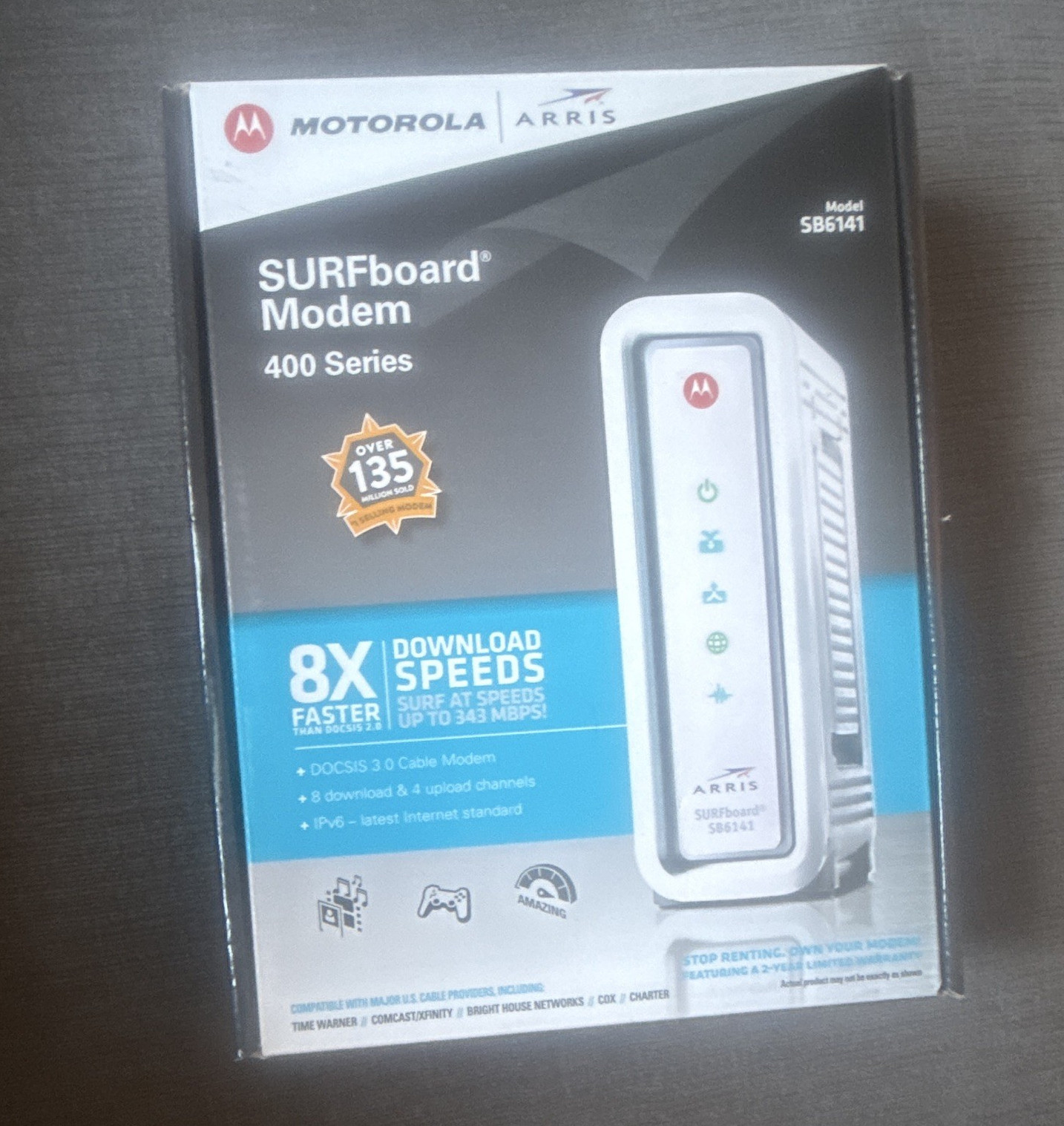 ARRIS SURFboard SB6141 DOCSIS 3.0 Cable Modem 343 Mbps IPv6 White