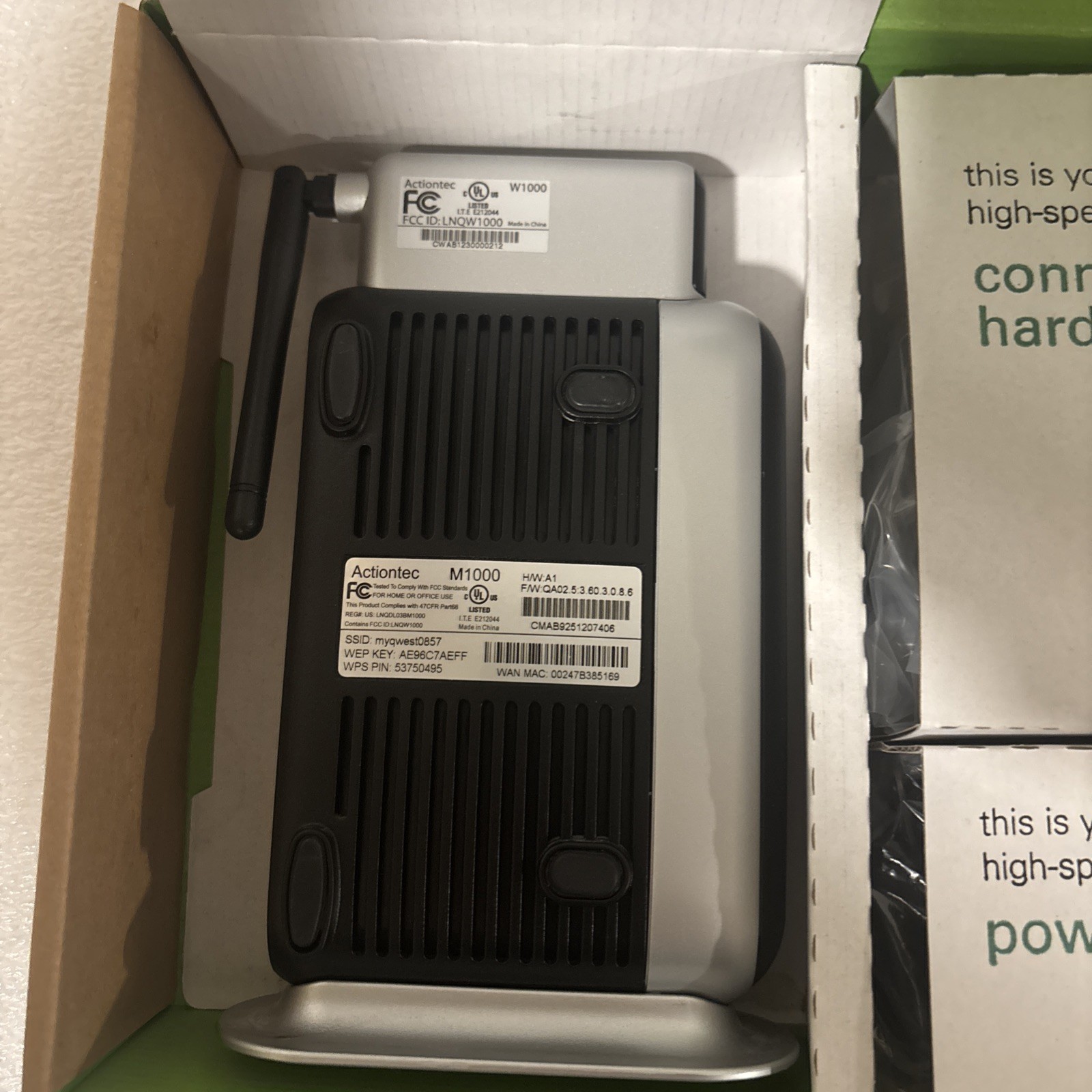 Qwest Actiontec M1000 +W1000 Internet modem. Century Link Modem. Cords Included!