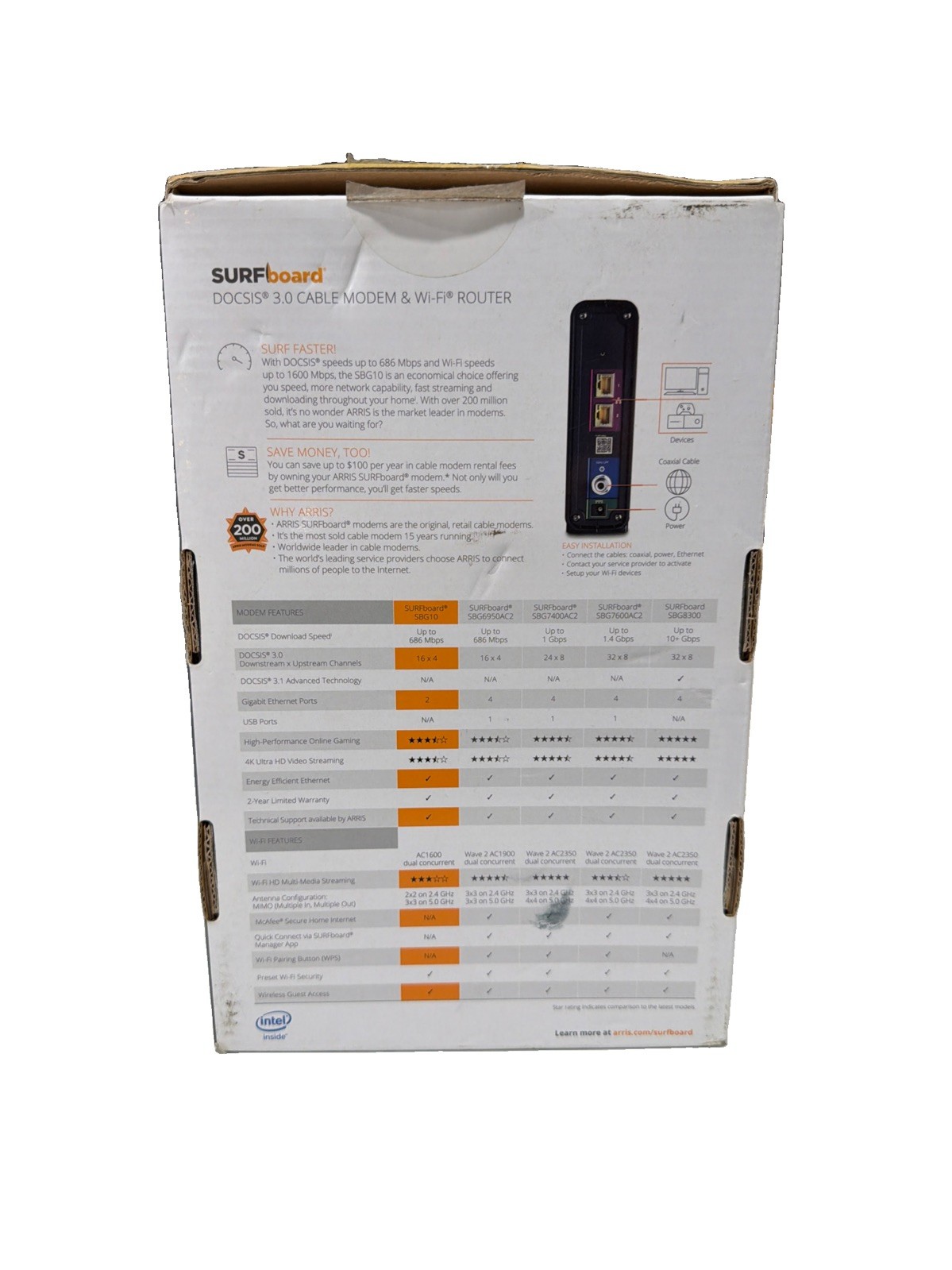 ARRIS SURFboard SBG10 DOCSIS 3.0 16×4 Gigabit Cable Modem & AC1600 Wi-Fi Router