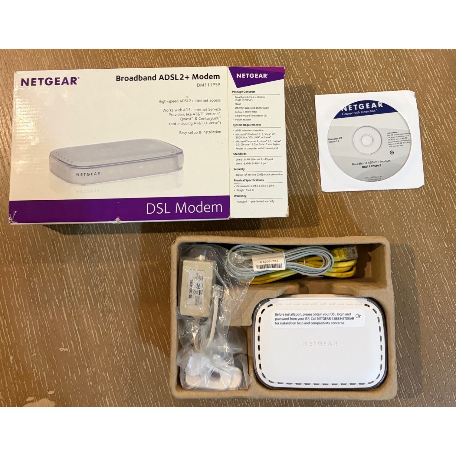Netgear DM111PSP Broadband ADSL2+ Modem White High Speed DSL Internet