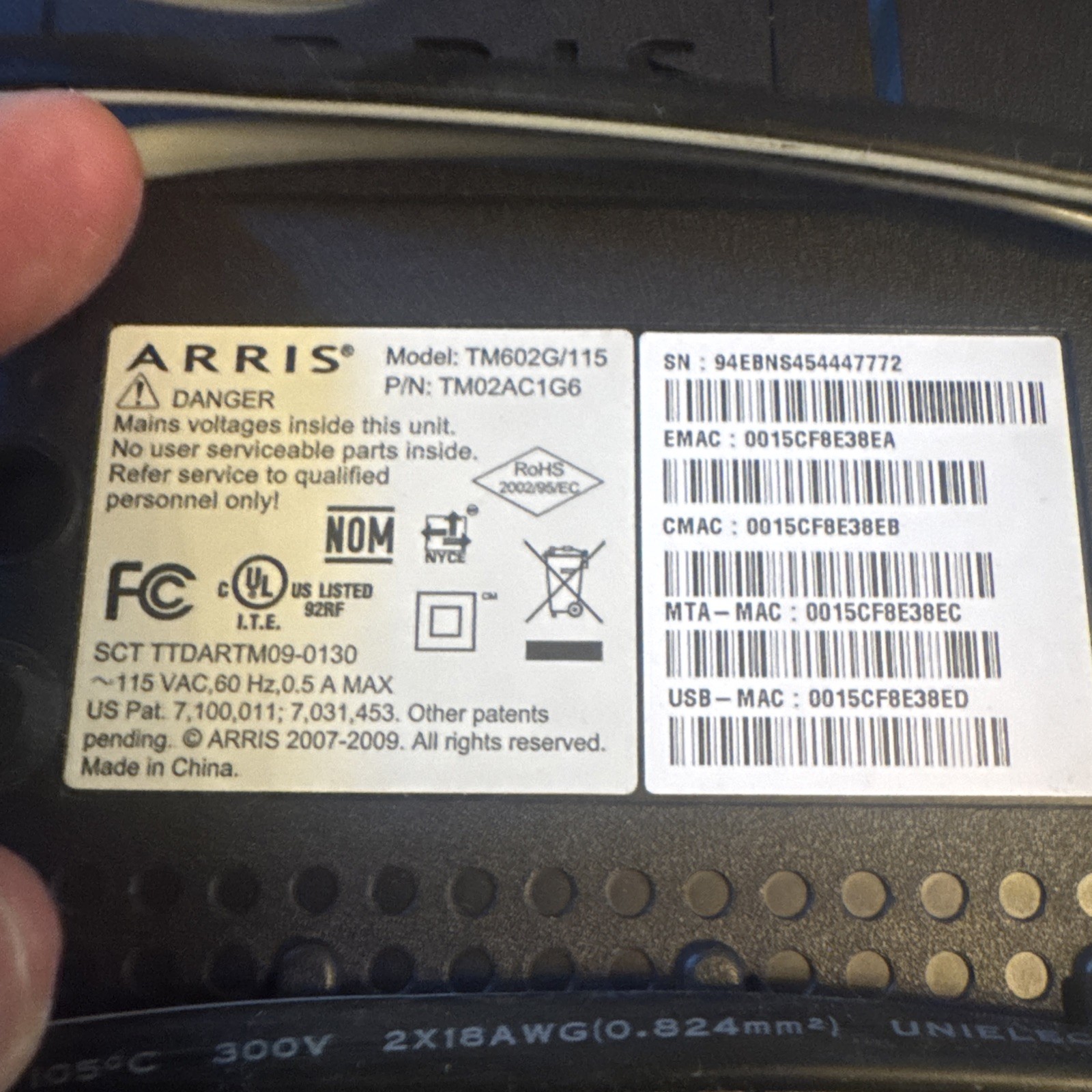 ARRIS TM602G/115 Touchstone Telephone Modem with Power Cord And Phone Cord