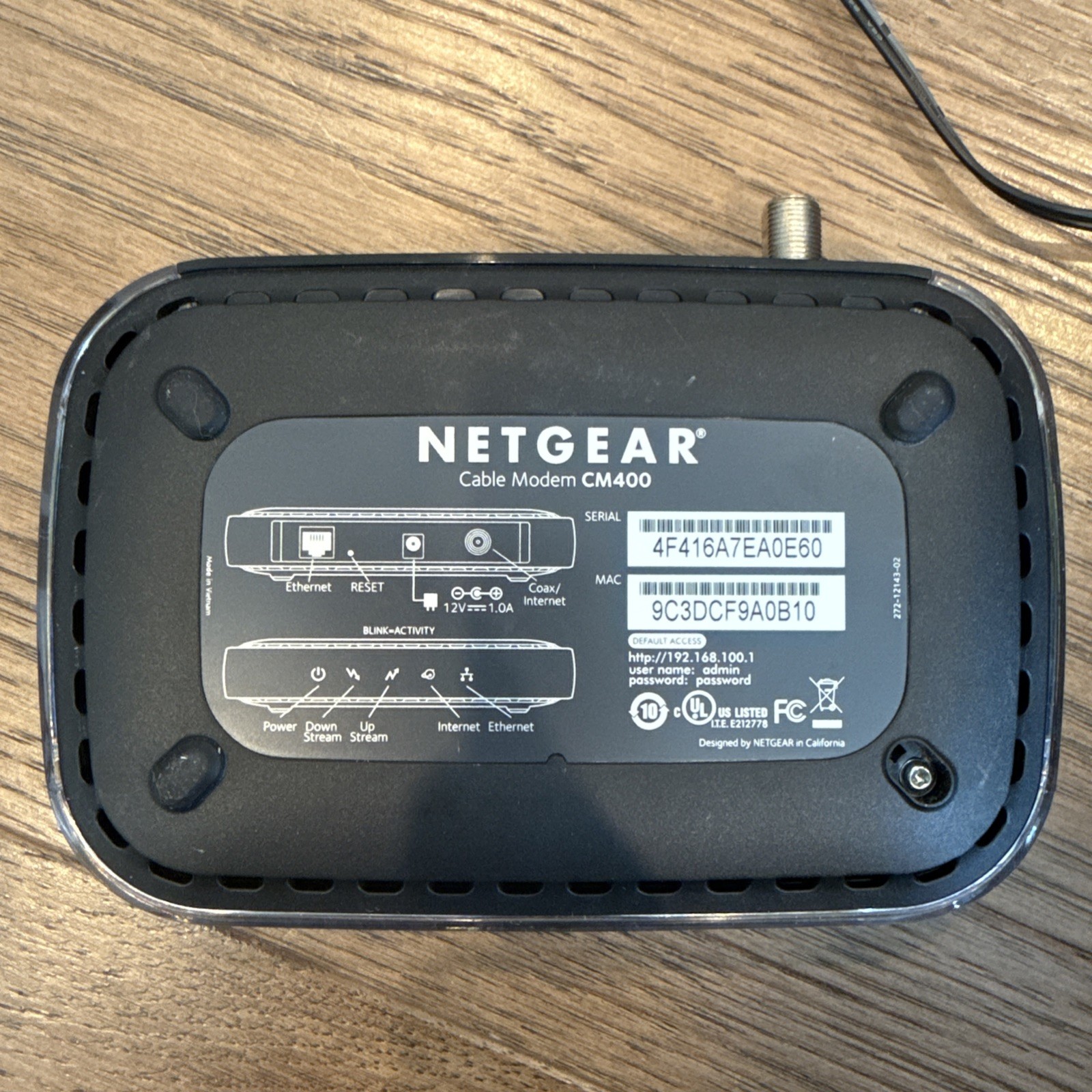 Netgear CM400 High Speed Cable Modem DOCSIS 3.0 340 Mbps, 8 x 4 Channel Bonding