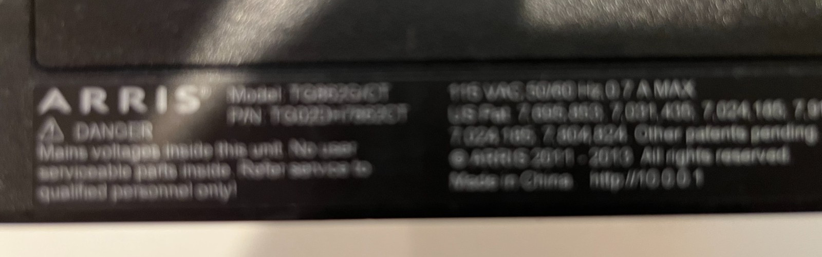 Arris Xfinity Modem Router Arris TG862G/CT . No Box/no powercord