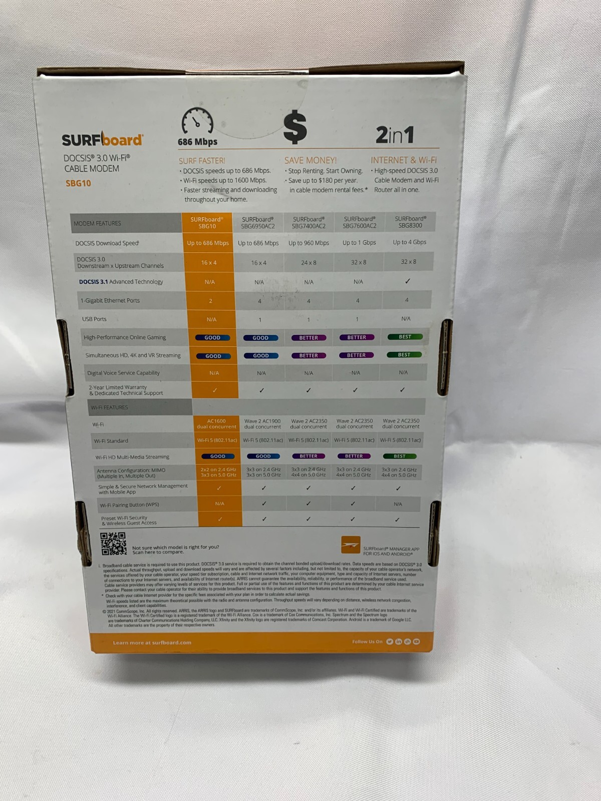 ARRIS SURFboard SBG10 Dual Band AC1600 Docsis 3 WIFI Cable Modem & Router In One
