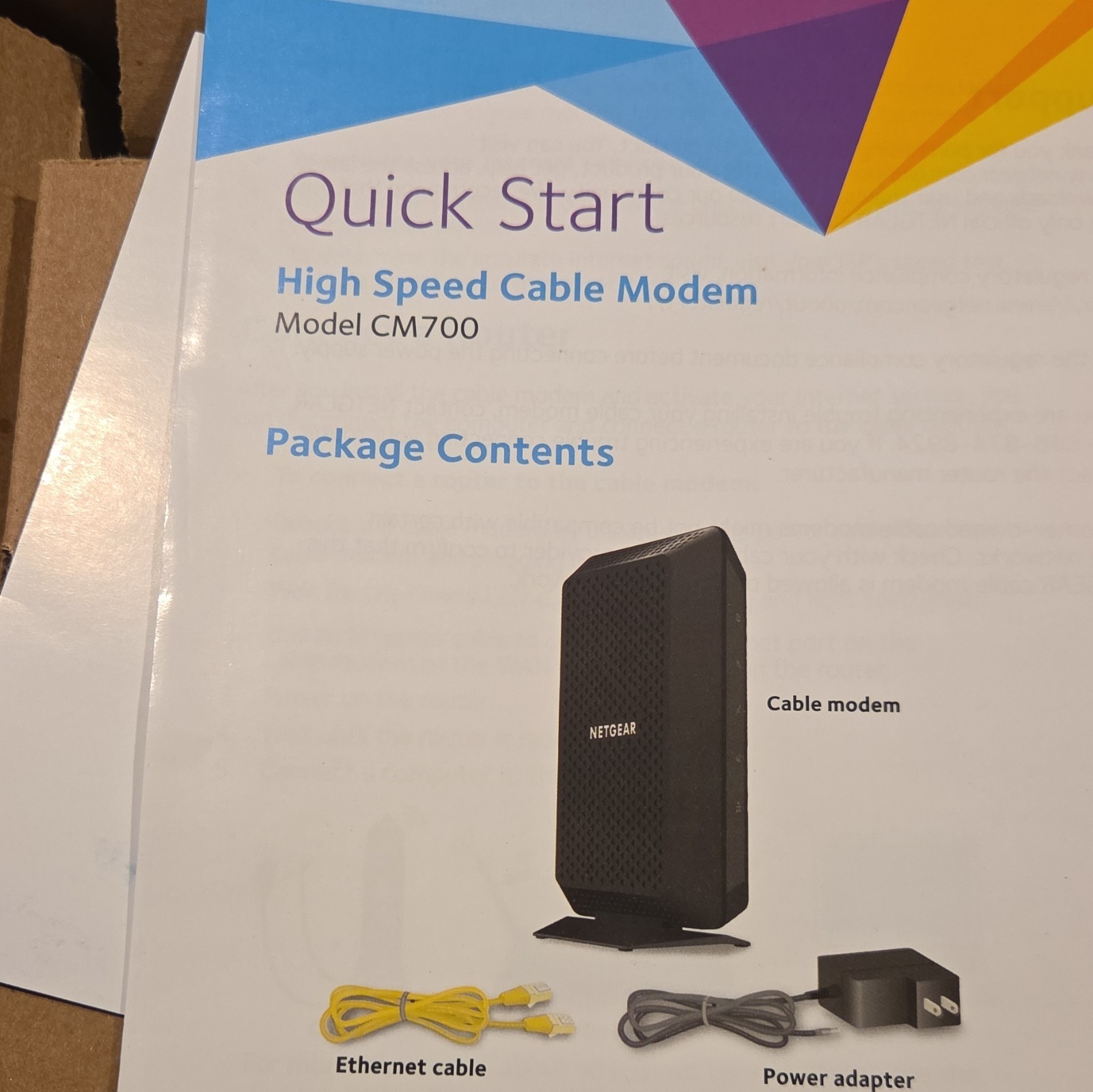 NETGEAR CM700 Cable Modem DOCSIS 3.0 1.4 Gbps Ethernet Black w/Cables
