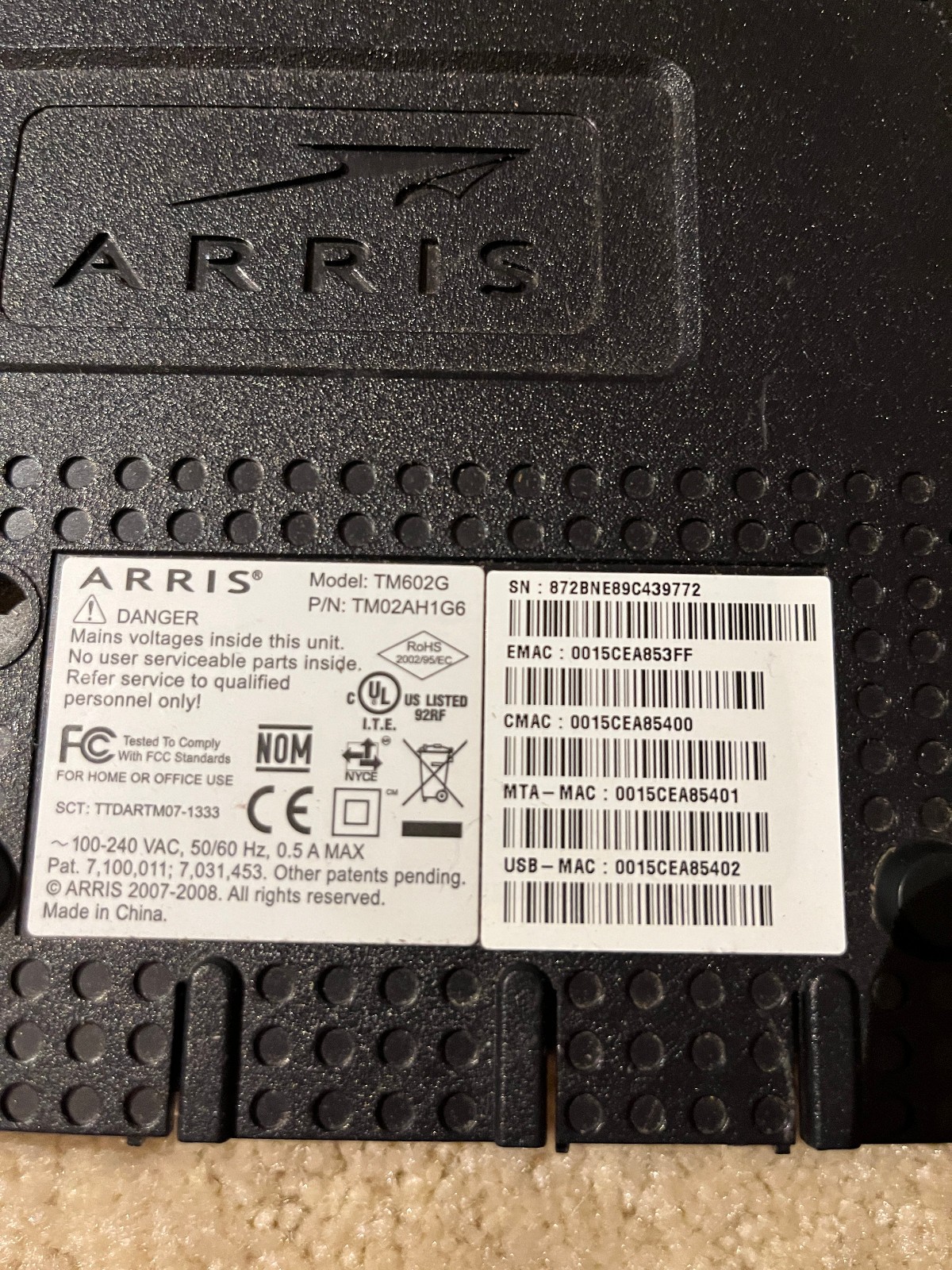 Arris TM602G/CT Modem black