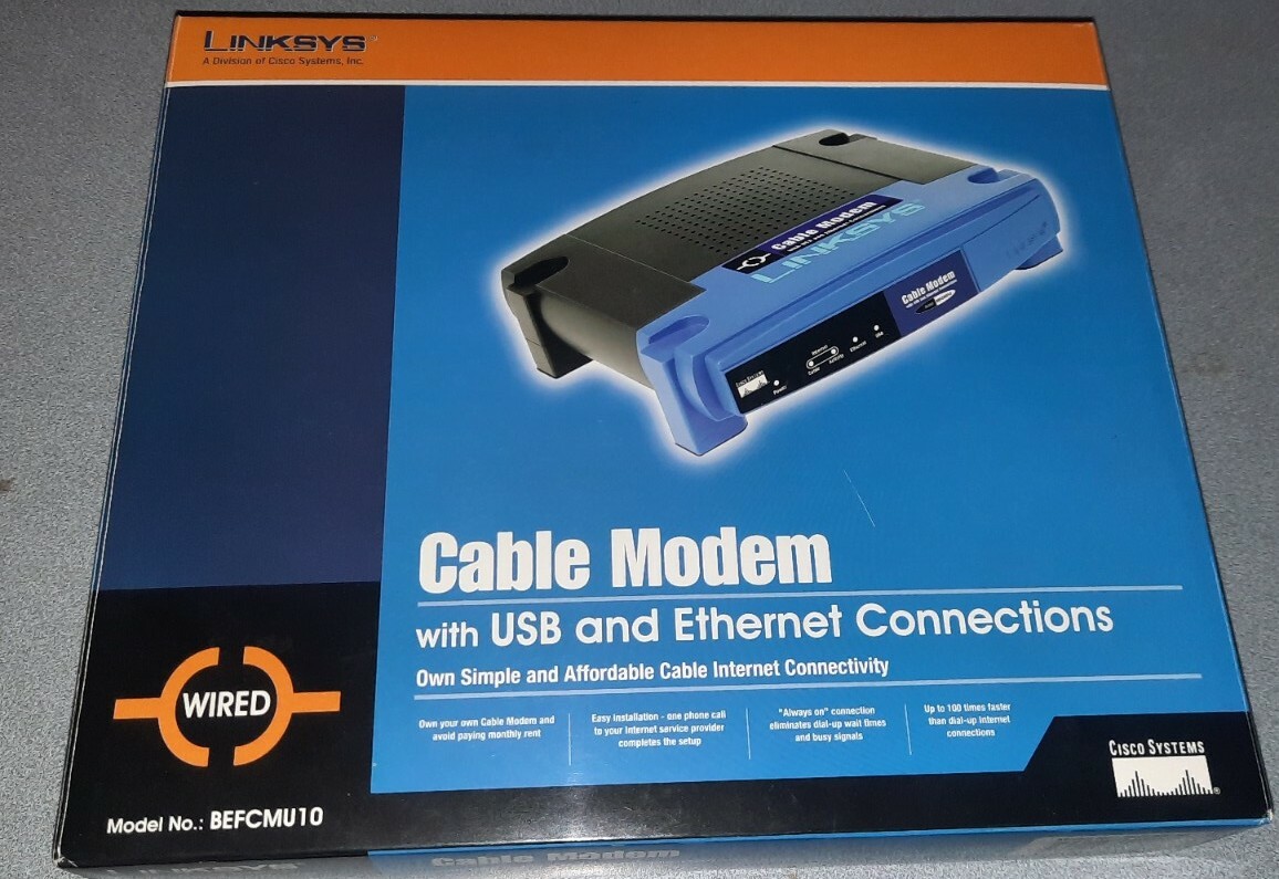 Wired Linksys Cable Modem with USB and Ethernet Connections Model: BEFCMU10